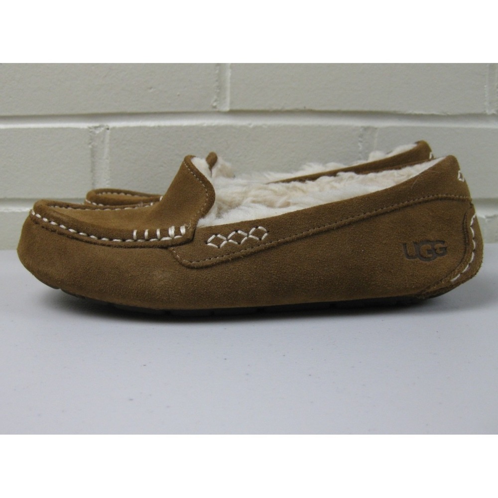 UGG Suede Ansley Shearling Slippers Womens (6) Driving Moccasin Y2K Brown